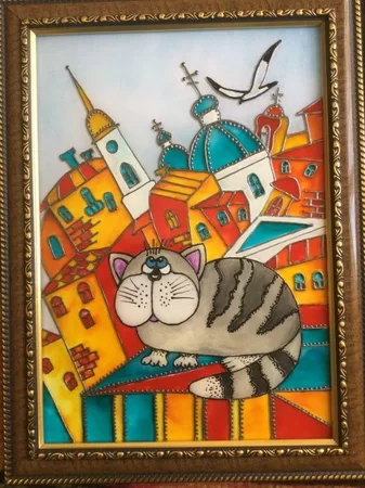 Витражная картина (кот на крыше) - Киев, Киевская область