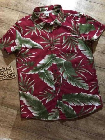 Летняя гавайская бордовая рубашка, тропическая рубашка ,на 10 лет. - Куйбышево, Запорожская область