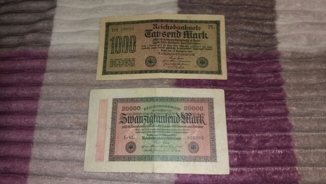 Банкноты 20 000 и 1000 немецкие рейхсмарки. 1922 и 1923 г. - Одесса, Одесская область